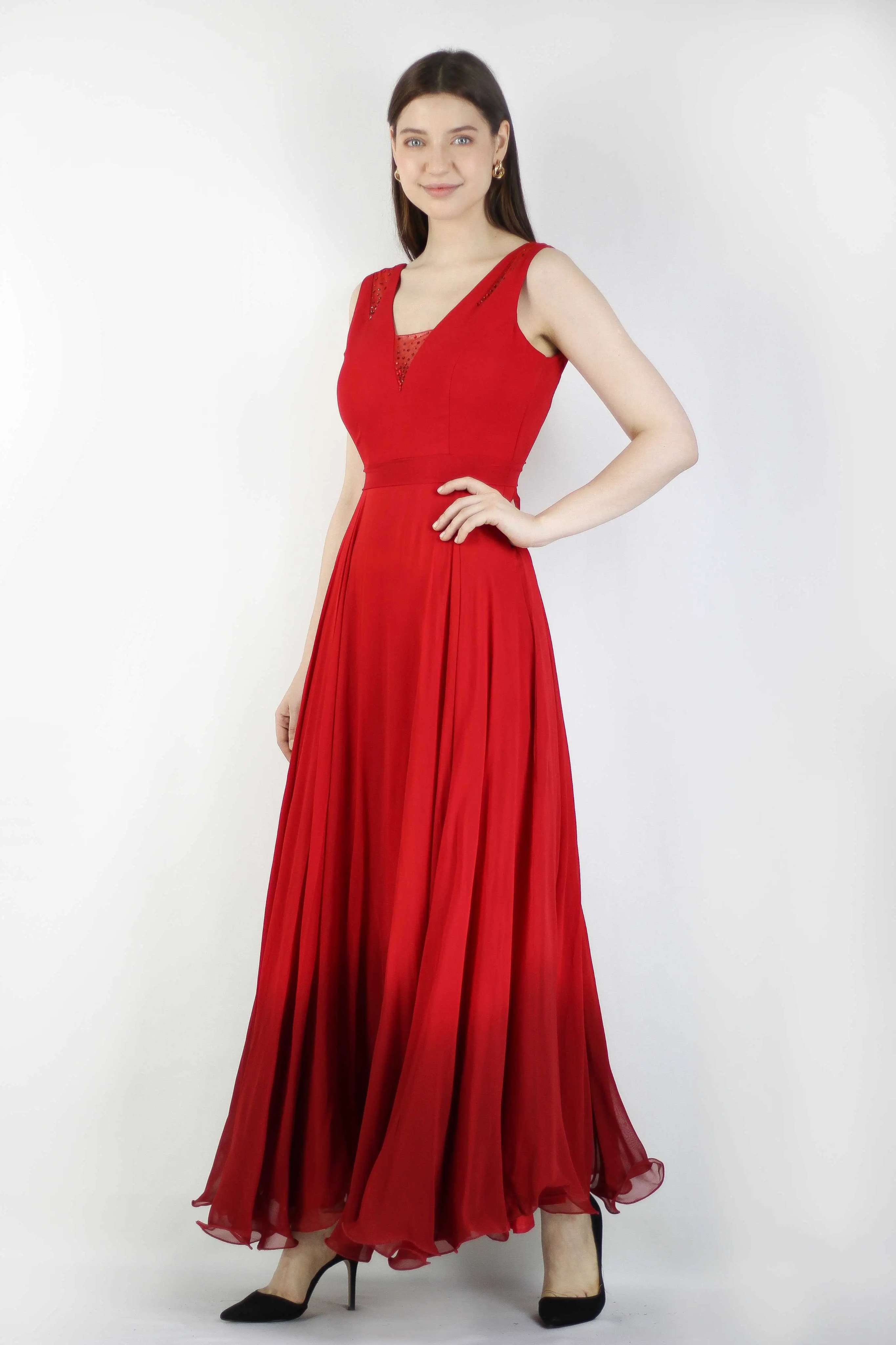 Georgette Ankle Length Embellished Sleeveless Dress