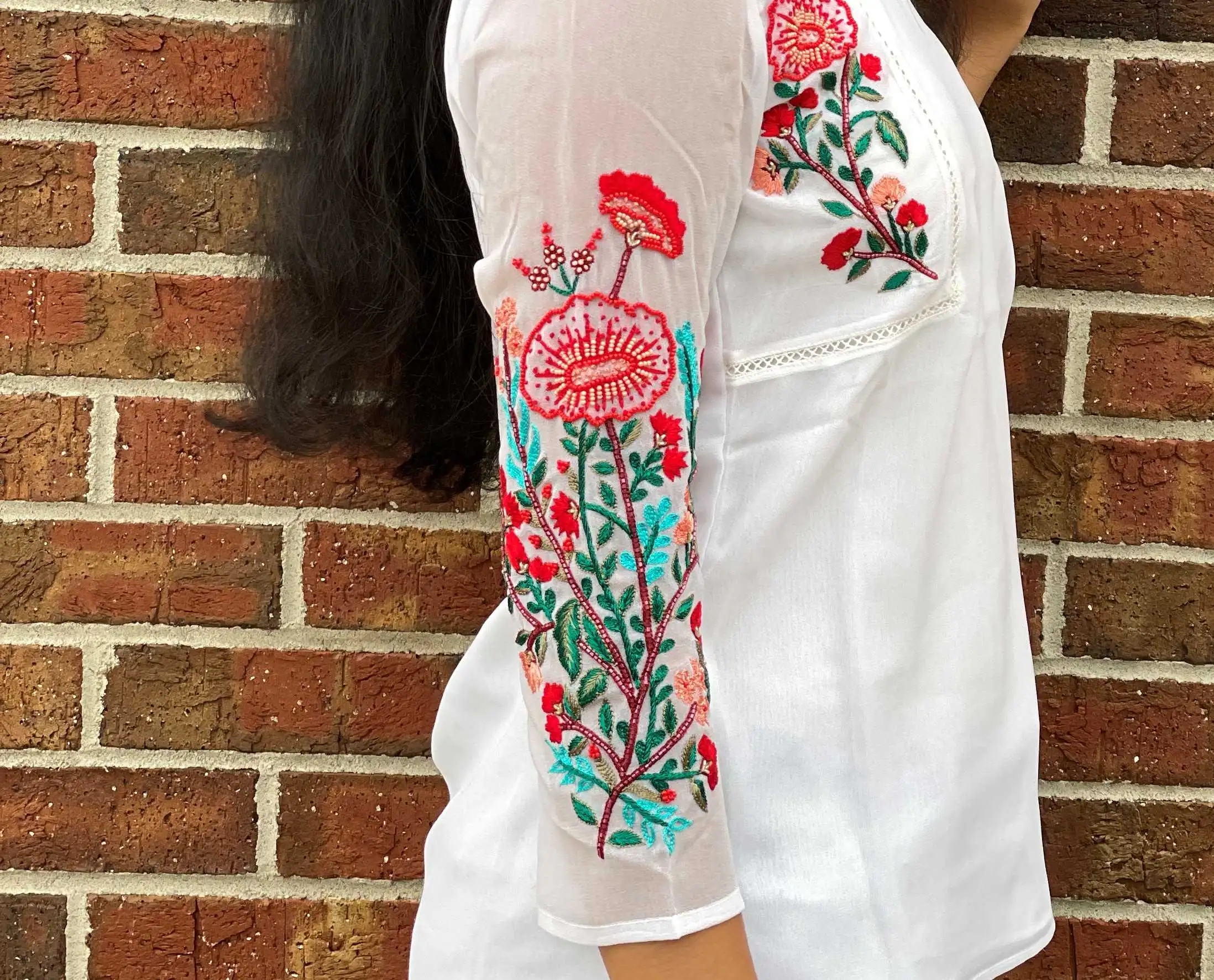 White Handcrafted Top With Embroidery